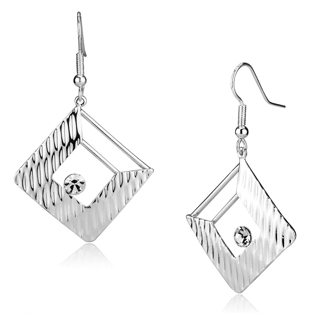 JCE2678 Rhodium Iron Earrings with Top Grade Crystal  in Clear