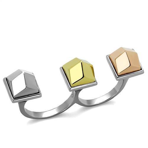 JCE2109 Three Tone IP+»-+-åIP Gold & IP Rose Gold & High Polished) Stainless Steel Ring with No Stone