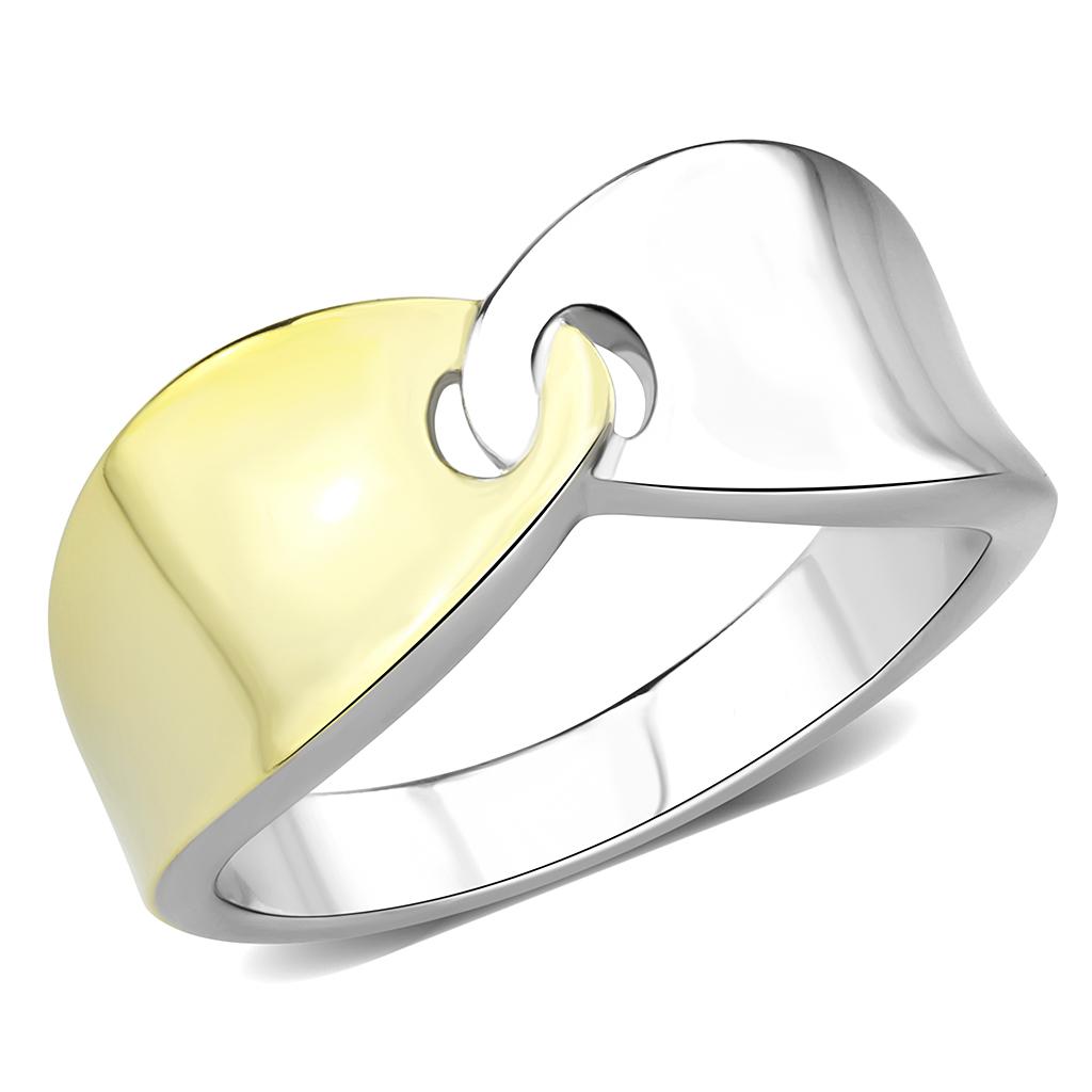 JCE3630 Two-Tone IP Gold (Ion Plating) Stainless Steel Ring with No Stone