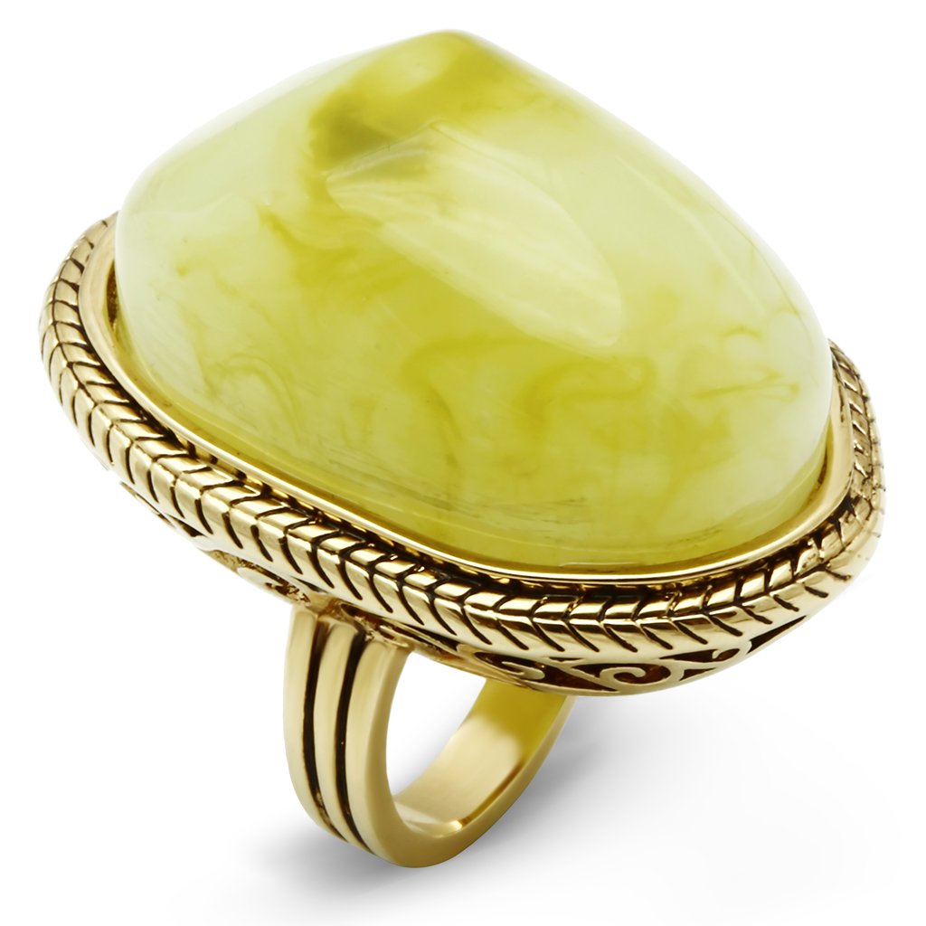 JCE005 IP Gold(Ion Plating) Brass Ring with Synthetic Synthetic Stone in Apple Green color